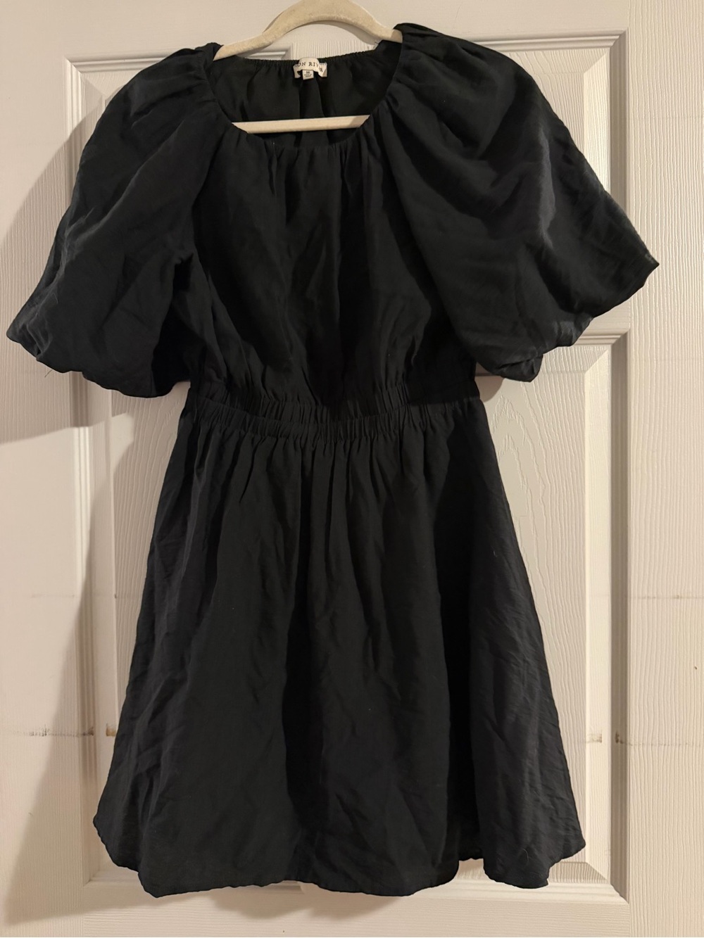 Women's Black Puff Sleeve Smocked Waist Dress